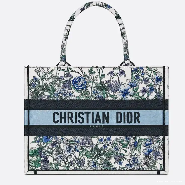 White Flowers Motif Book Dior Canvas Tote Blue Constellation 0503 Luxury